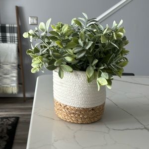Fake plant in rope basket